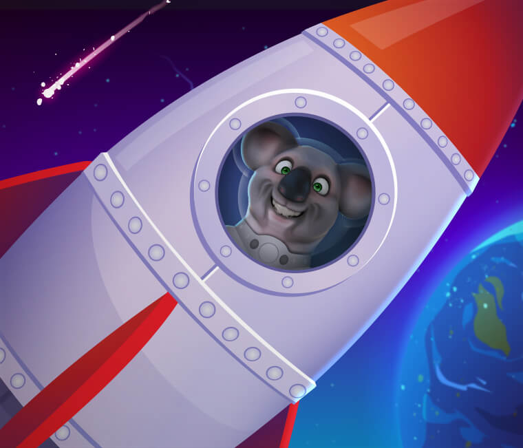 Kev the Koala in a rocket ship