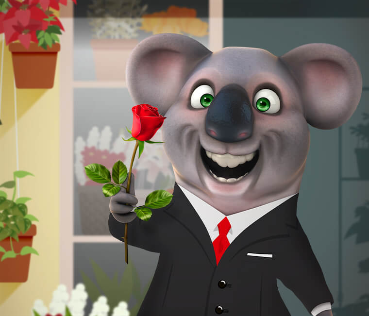 Kev the Koala In a suit going on a tinder date