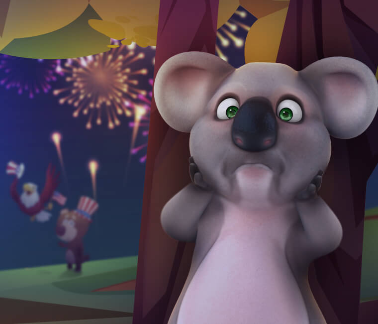 Kev the Koala scared of fireworks