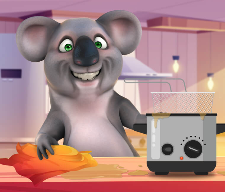 Kev the Koala is frying chips