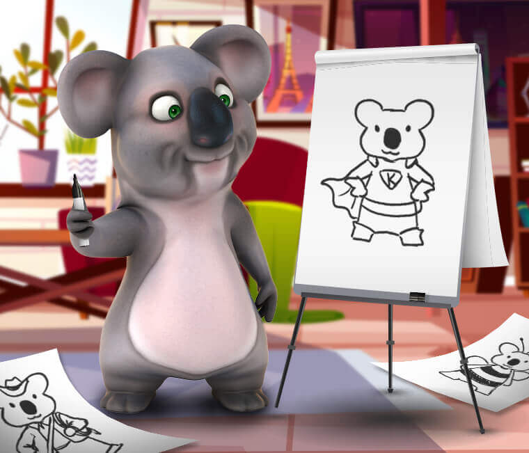 Kev the Koala designing