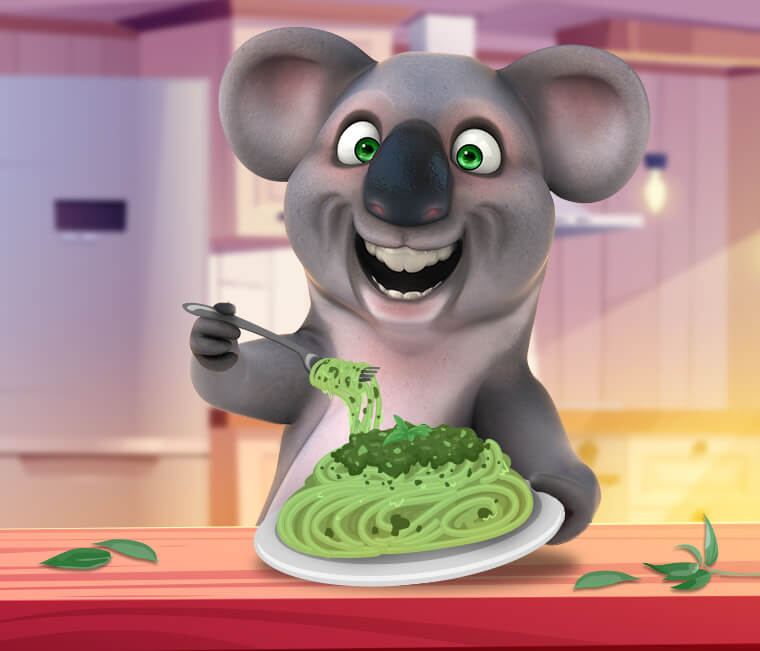Kev the Koala cooking