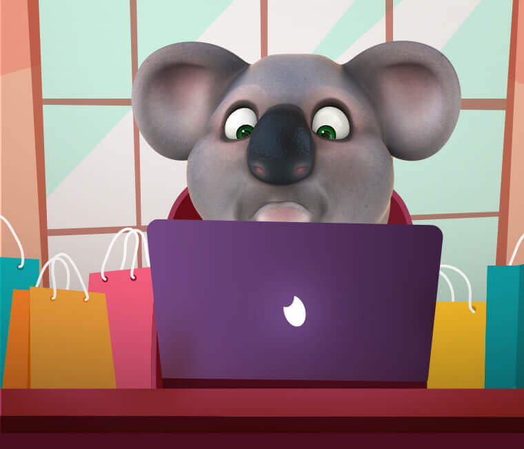 Kev the Koala has an online shopping addiction